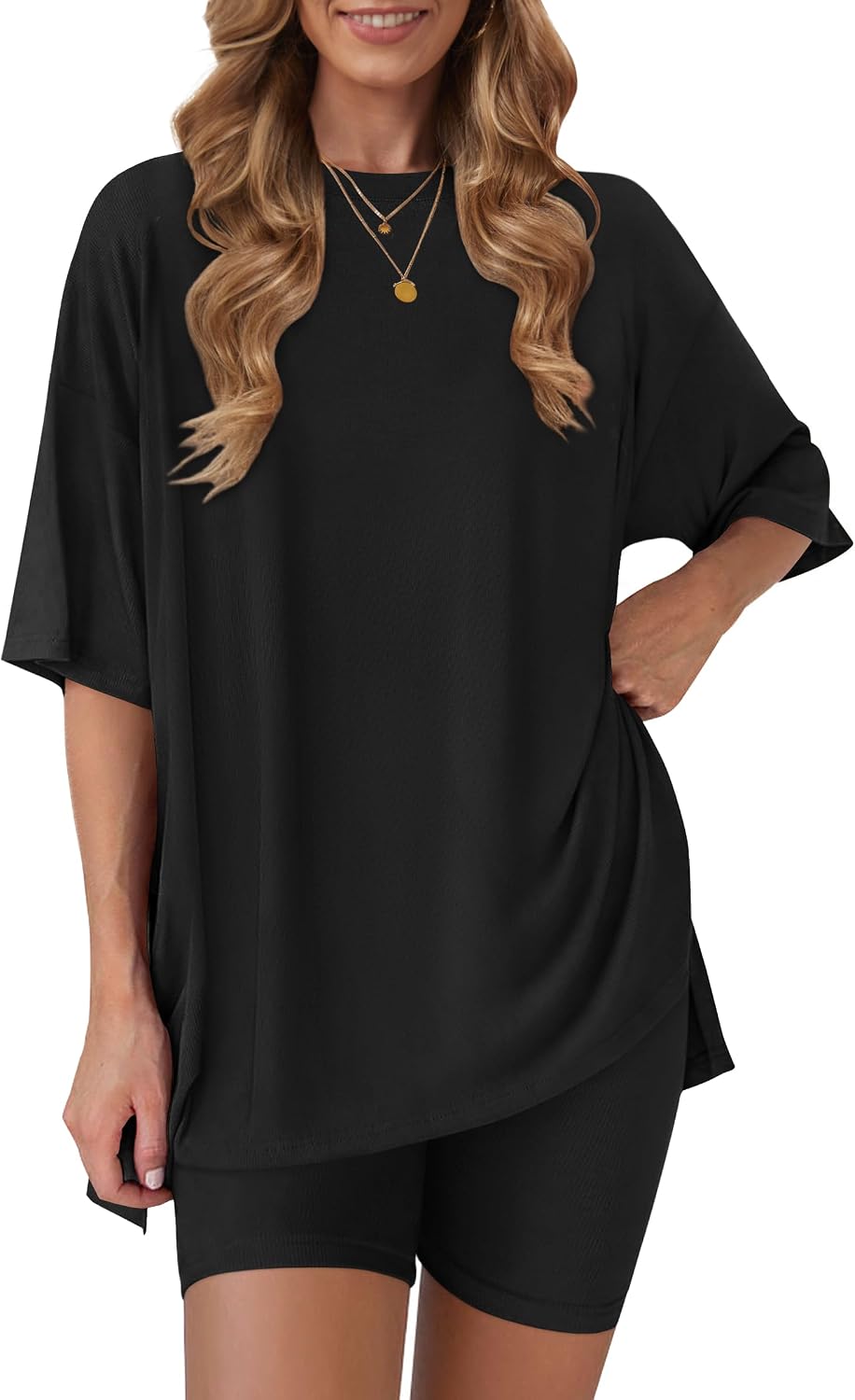 RUBZOOF Women’s 2 Piece Lounge Sets 2026 Casual Summer Airport Travel Outfits Oversized Shirts Biker Shorts Matching Clothing