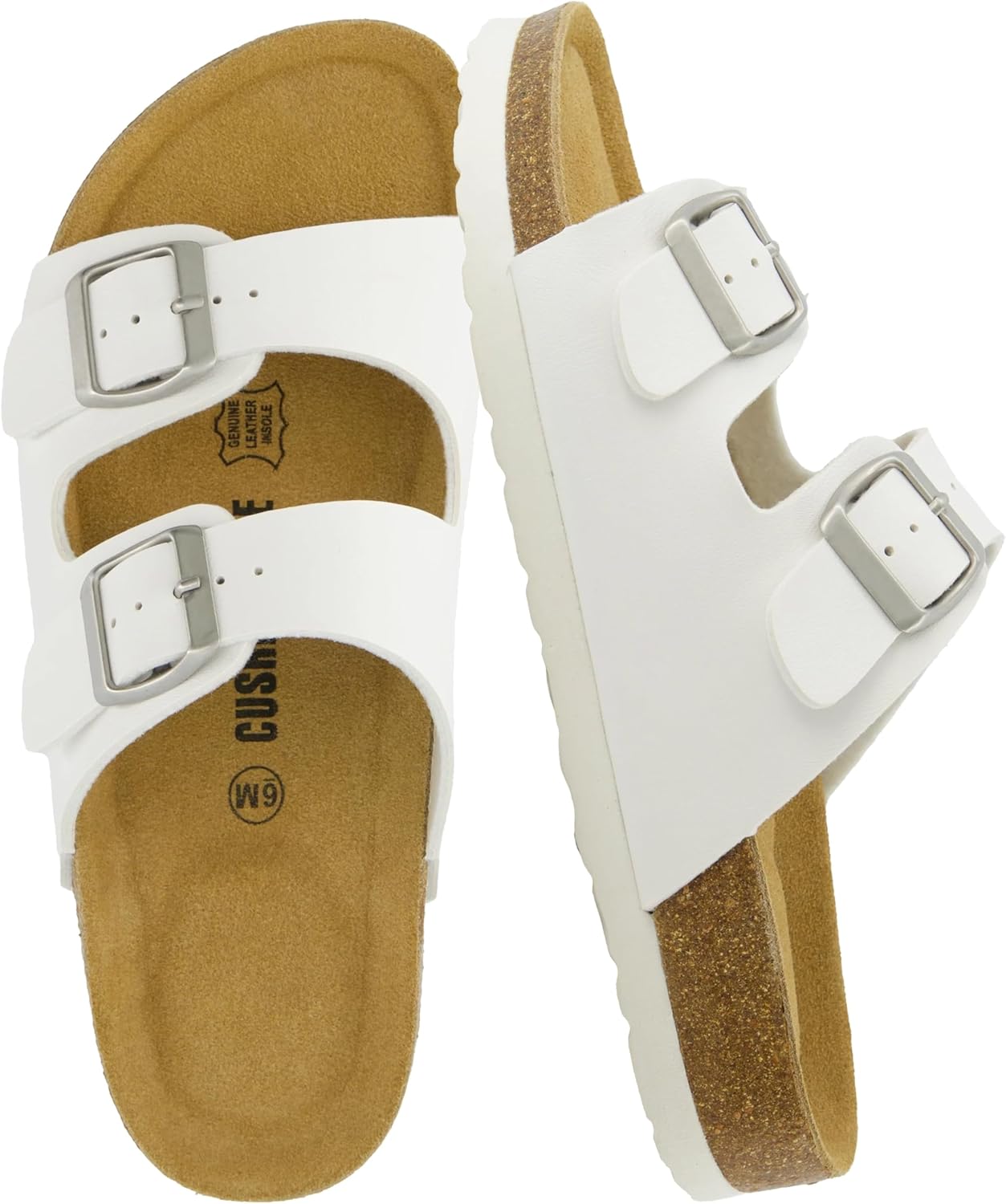 CUSHIONAIRE Lane Cork Footbed Womens Sandals Comfortable Double Buckle Slip On Sandals for Women with Arch Support and Classic Two Strap Design