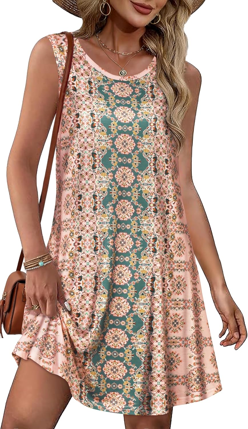 Summer Dresses for Women Beach Boho Sleeveless Vintage Floral Flowy Pocket Tshirt Tank Sundresses 2026