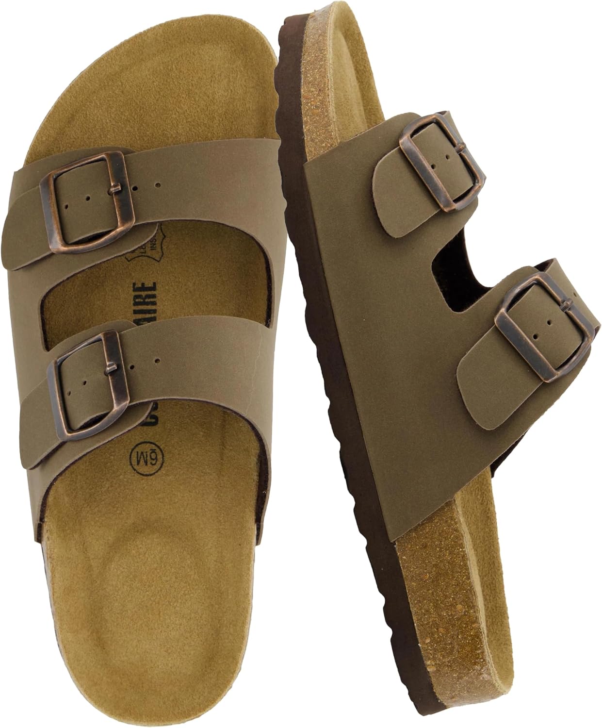 CUSHIONAIRE Lane Cork Footbed Womens Sandals Comfortable Double Buckle Slip On Sandals for Women with Arch Support and Classic Two Strap Design