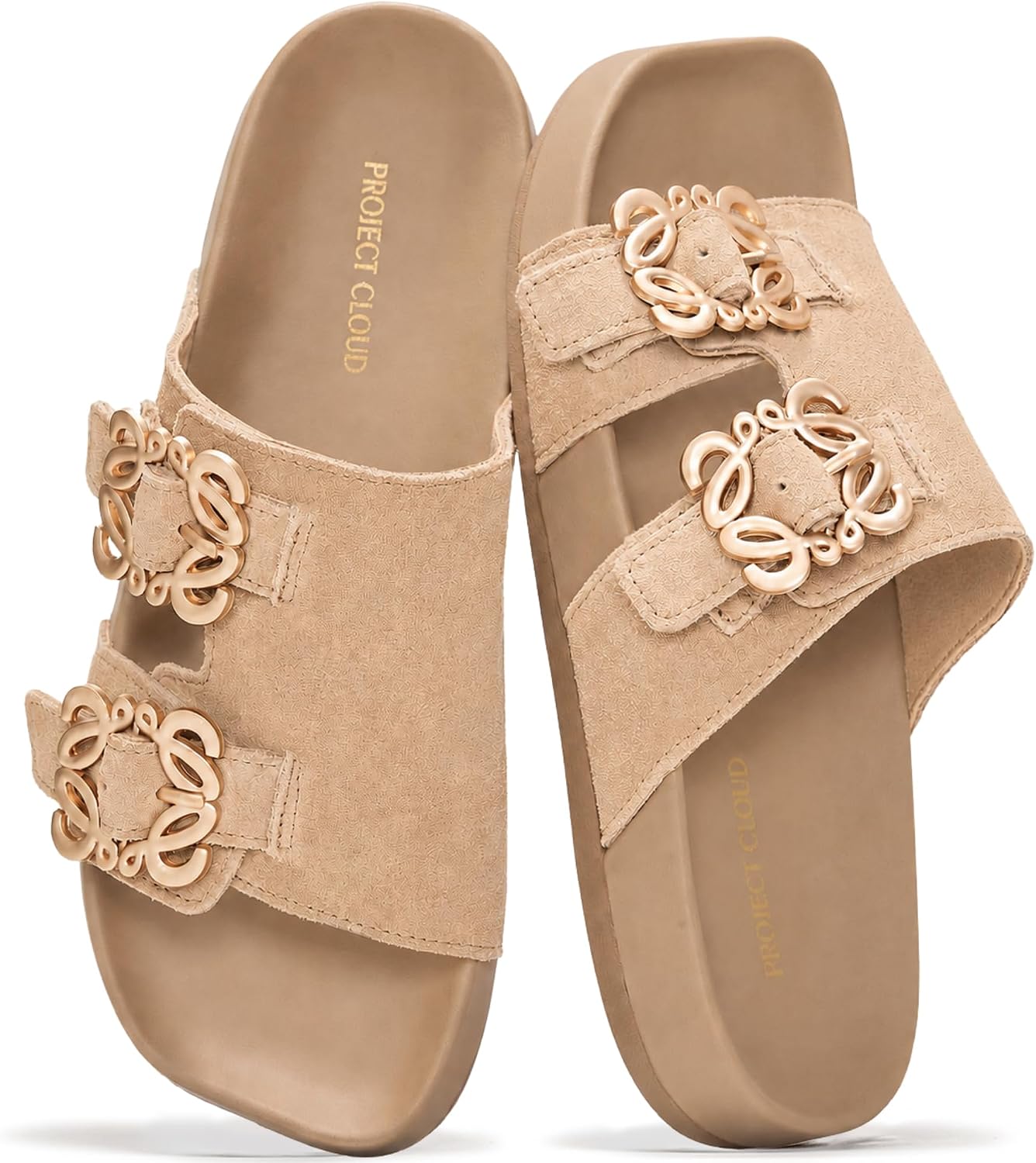 Project Cloud 100% Genuine Leather Womens Sandals Dressy – Lightweight & Non-Slip Women’s Flats Sandals Women with Plush & Soft Insole Slides Sandals for Women 2026 (Velora)