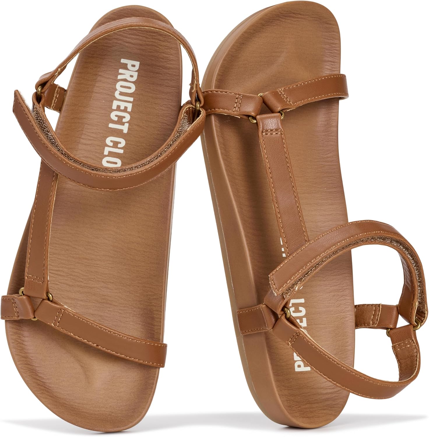 Project Cloud Sandals for Women 2026 – Strappy Adjustable Womens Sandals with Plush Insole – Lightweight & Non Slip Women Footwear – Everyday Wear Womens Slides (Brandy)