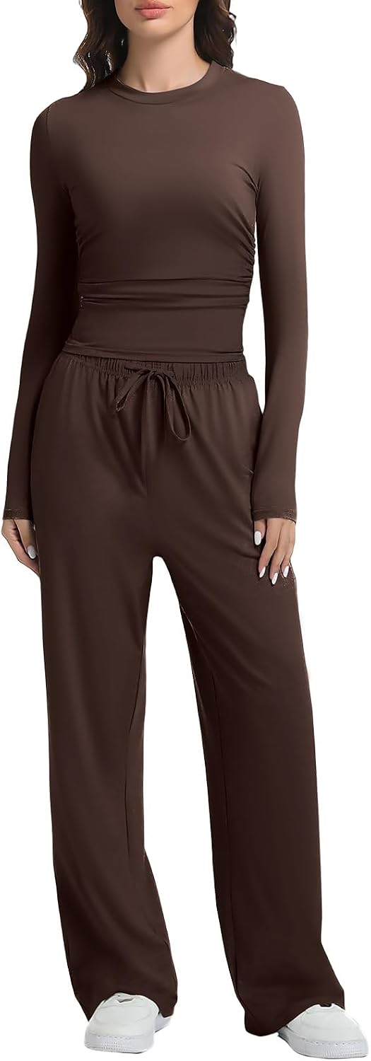2 Piece Lounge Sets for Women Fall Outfits Long Sleeve Wide Leg Tracksuits Womens Casual Loungewear Two Pcs Matching Set