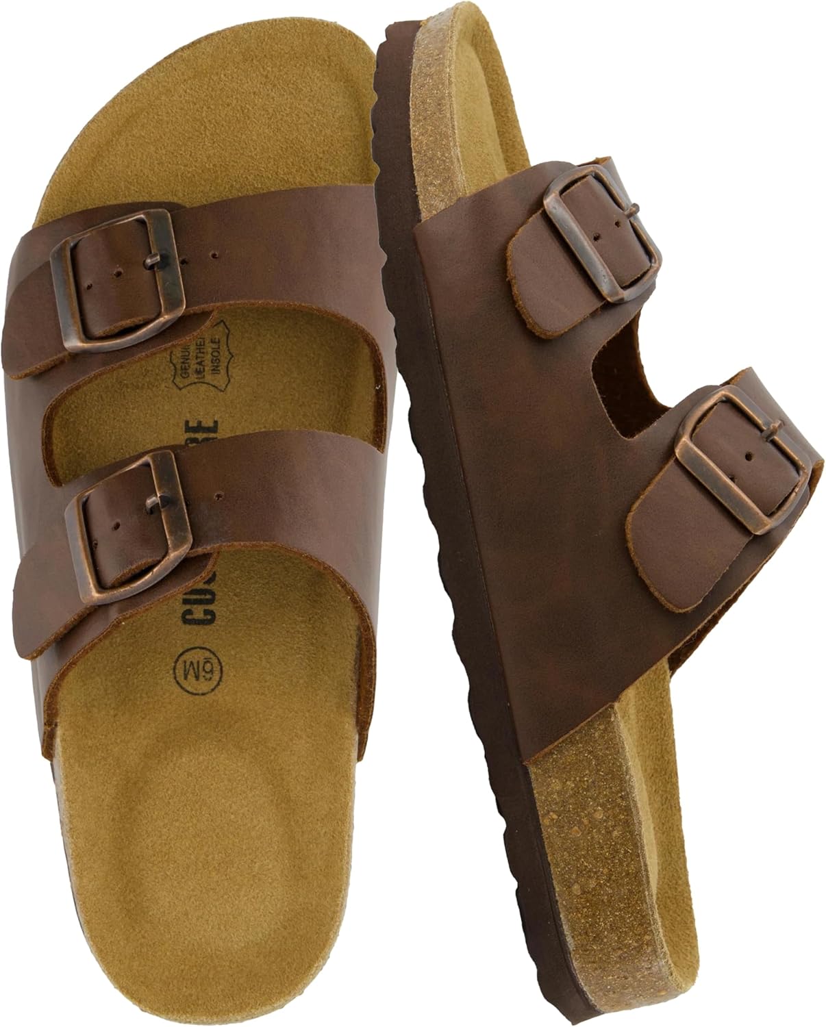 CUSHIONAIRE Lane Cork Footbed Womens Sandals Comfortable Double Buckle Slip On Sandals for Women with Arch Support and Classic Two Strap Design