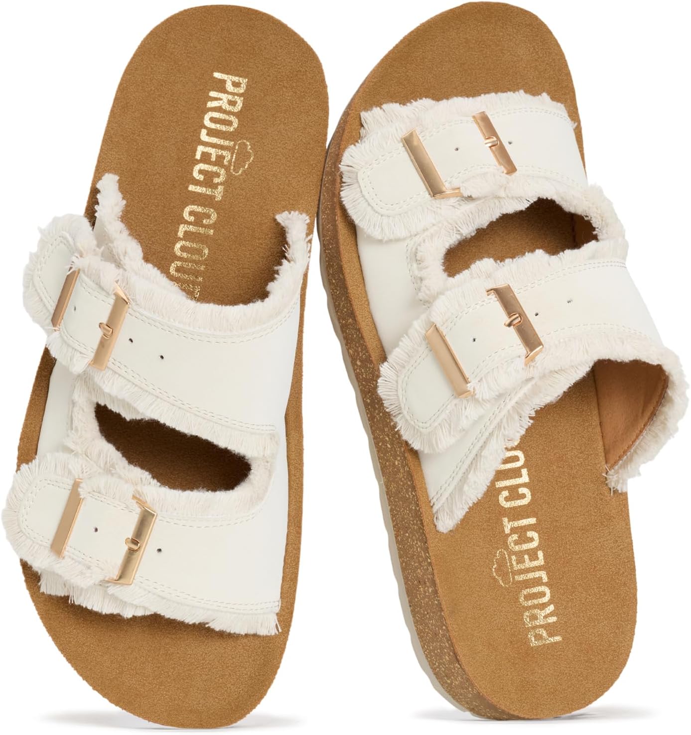 Project Cloud Comfortable Sandals Women – Lightweight with Plush & Soft Insole Buckle Womens Sandals – Non Slip and Durable Fashion Platform Frayed Sandal for Women 2026 (LIGHT)