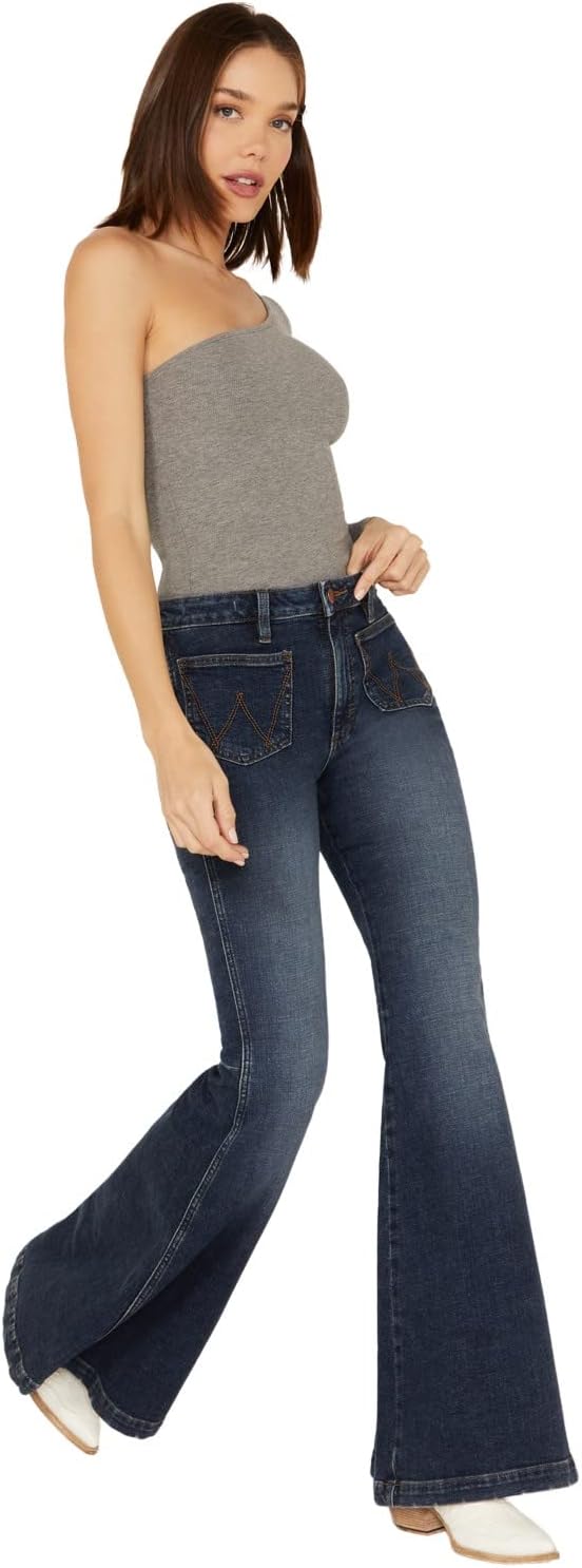 Wrangler Women’s Retro Medium Wash High Rise Flare Patch Pocket Victoria Jeans – 112321422 30W x 34L