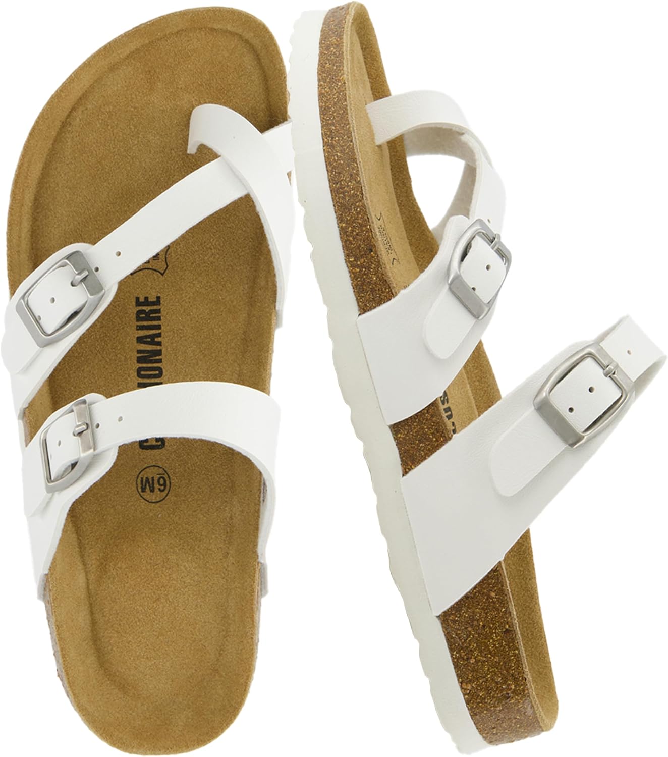 CUSHIONAIRE Luna Sandals for Women, Cork Footbed Womens Sandals for Summer Comfort with Adjustable Straps, Wide Width Available
