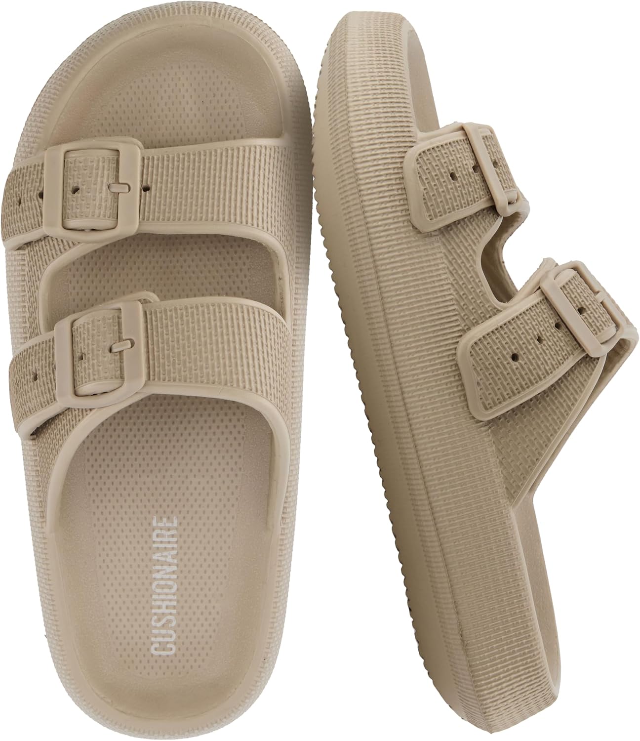 CUSHIONAIRE Fame Pillow Recovery Sandals for Women, Adjustable Double Buckle Waterproof EVA Cloud Slides for Women