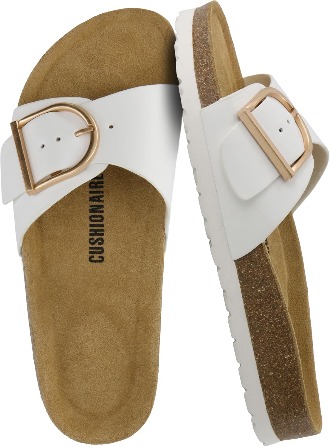 CUSHIONAIRE Leeds Sandals for Women, Slip On Big Buckle Slide Womens Sandals with Memory Foam Footbed, Comfortable Summer Footwear