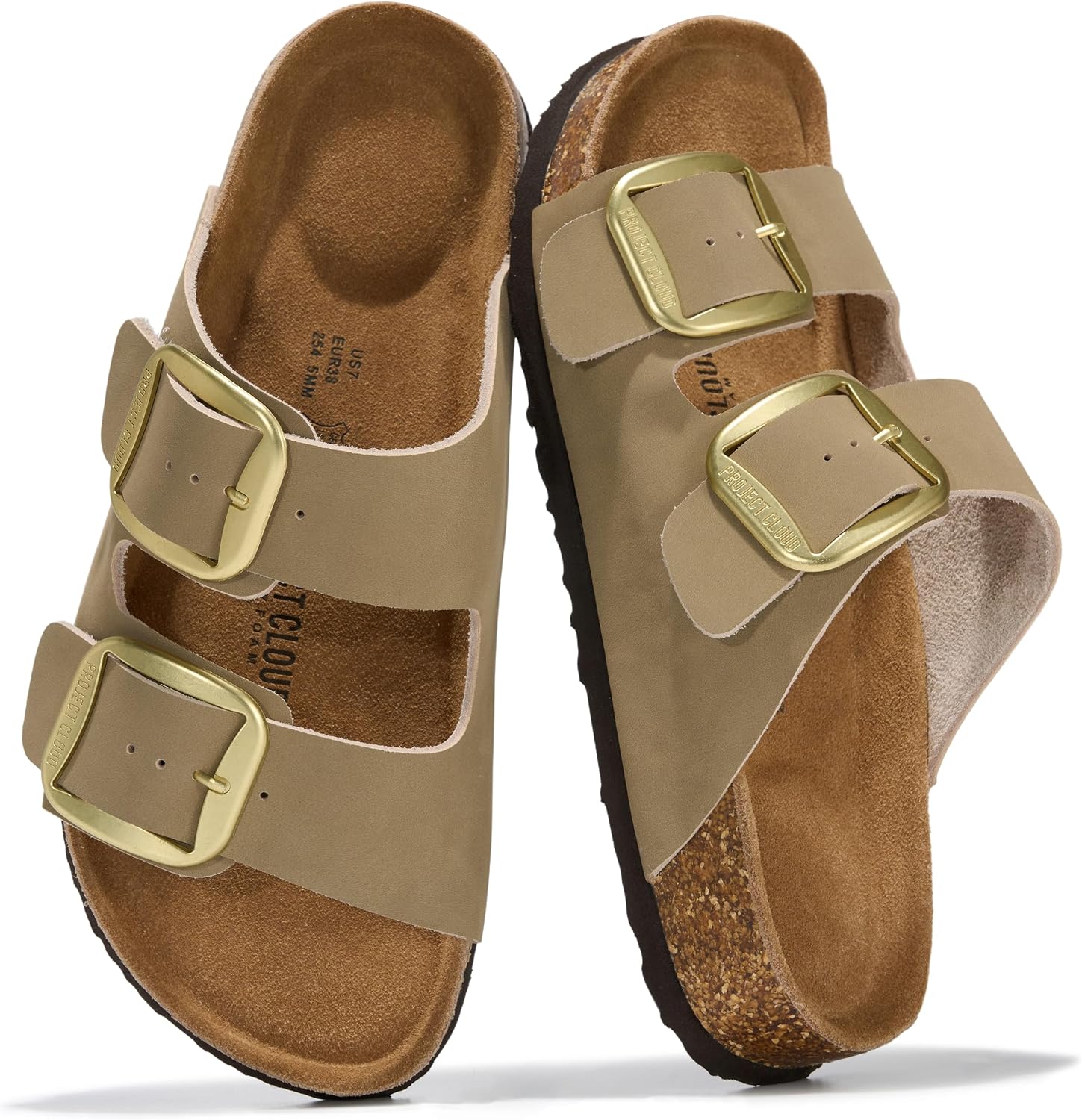 Project Cloud 100% Genuine Leather Footbed Sandals for Women 2026 Comfortable Beach Essentials Womens Sandals Memory Foam Vacation Essentials Slides for Women Footwear (Santorini)