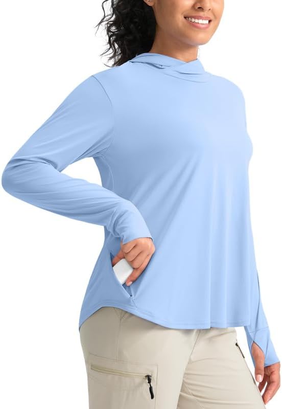 Pudolla Women’s Sun Protection Shirt UPF 50+ Long Sleeve Lightweight UV Hoodie for Women Hiking Outdoor Fishing Summer