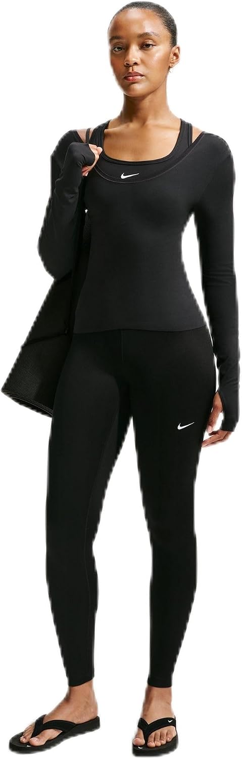 Nike Women’s One Therma-FIT High-Waisted Full-Length Leggings, Black/White, Large