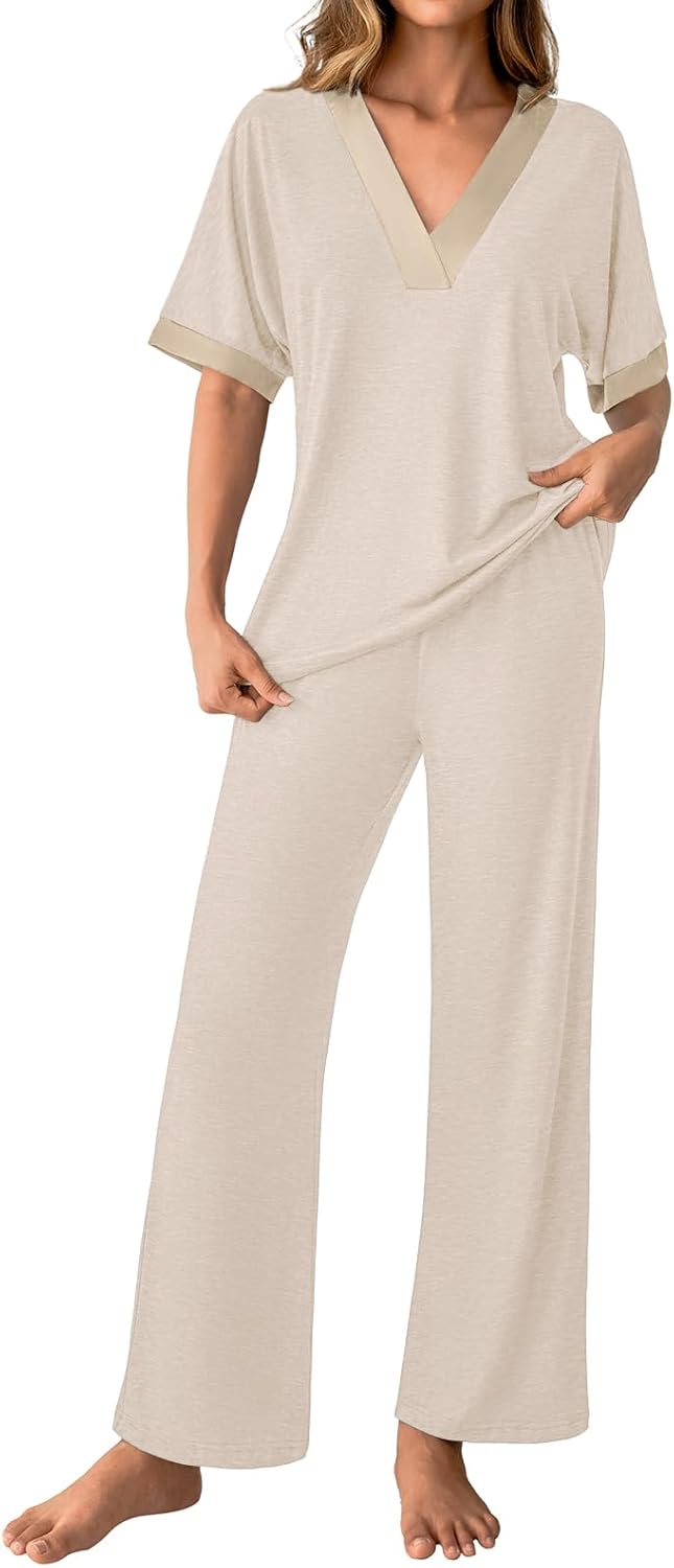 GKBK Womens Two Piece Outfits Pajama Sets 3/4 Sleeve Sleepwear Nightwear Loungewear Matching Lounge Set