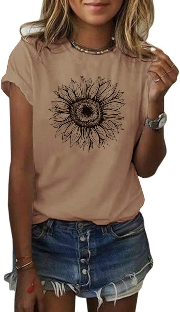 Cicy Bell Women’s T Shirts Short Sleeve Tees Sunflower Graphic Loose Summer Tops