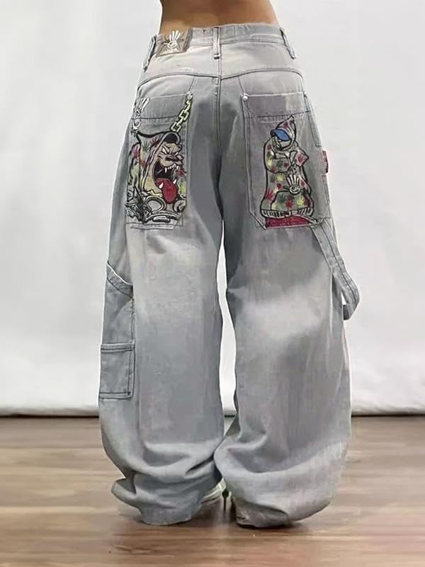 Women Boyfriends Hip Hop 90s Vintage Baggy Jeans Loose Denim Pants Mid-Low Waist Jeans