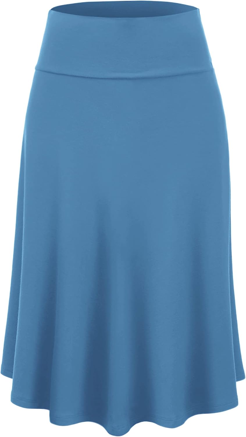 Lock and Love Women’s Solid Ombre Lightweight Flare Midi Pull On Closure Skirt S-XXXL Plus Size