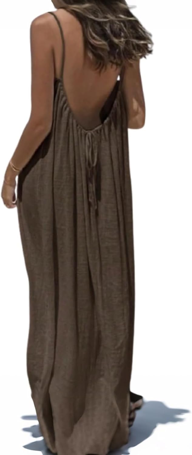 Womens Summer Casual Sleeveless Backless Cami Sundress 2026 Vacation House Dress