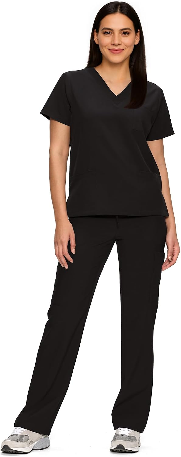 floralhue Scrubs for Women Set, Medical Women Scrubs, V-Neck Top and Straight Leg Pants with 11 Pockets (Relaxed Fit)