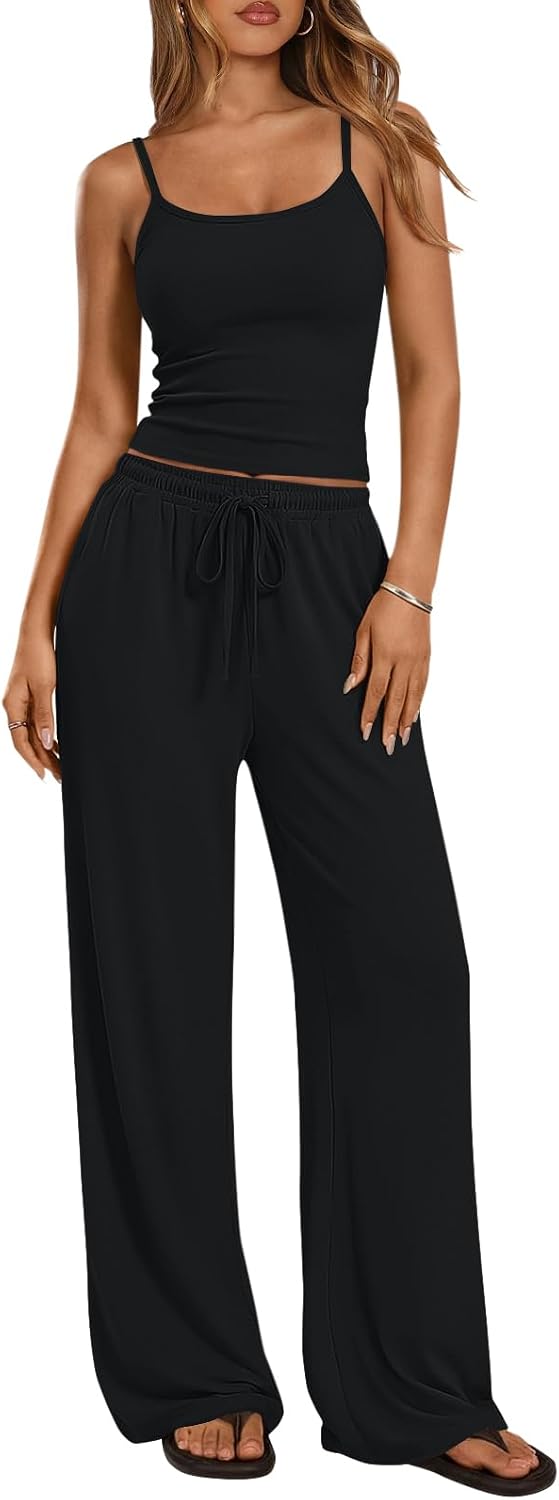 Trendy Queen Women’s 2 Piece Lounge Set Summer Outfits – Camisole Top & Wide Leg Pants