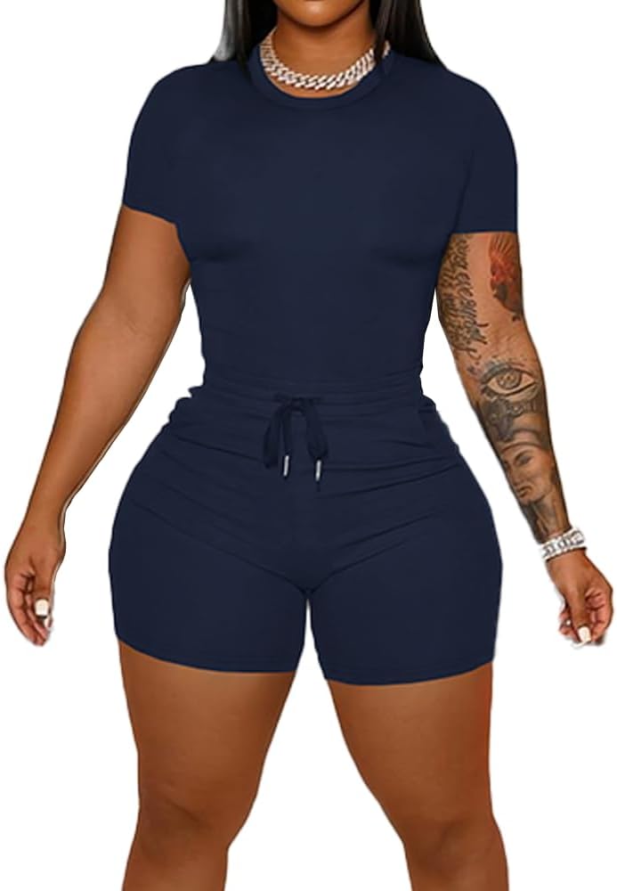 HBQ Women‘s 2 Piece Outfits Summer Sweatsuits Biker Short Workout Sets