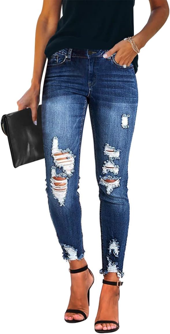 KUNMI Women’s Ripped Skinny Jeans Distressed Stretchy Denim Pants