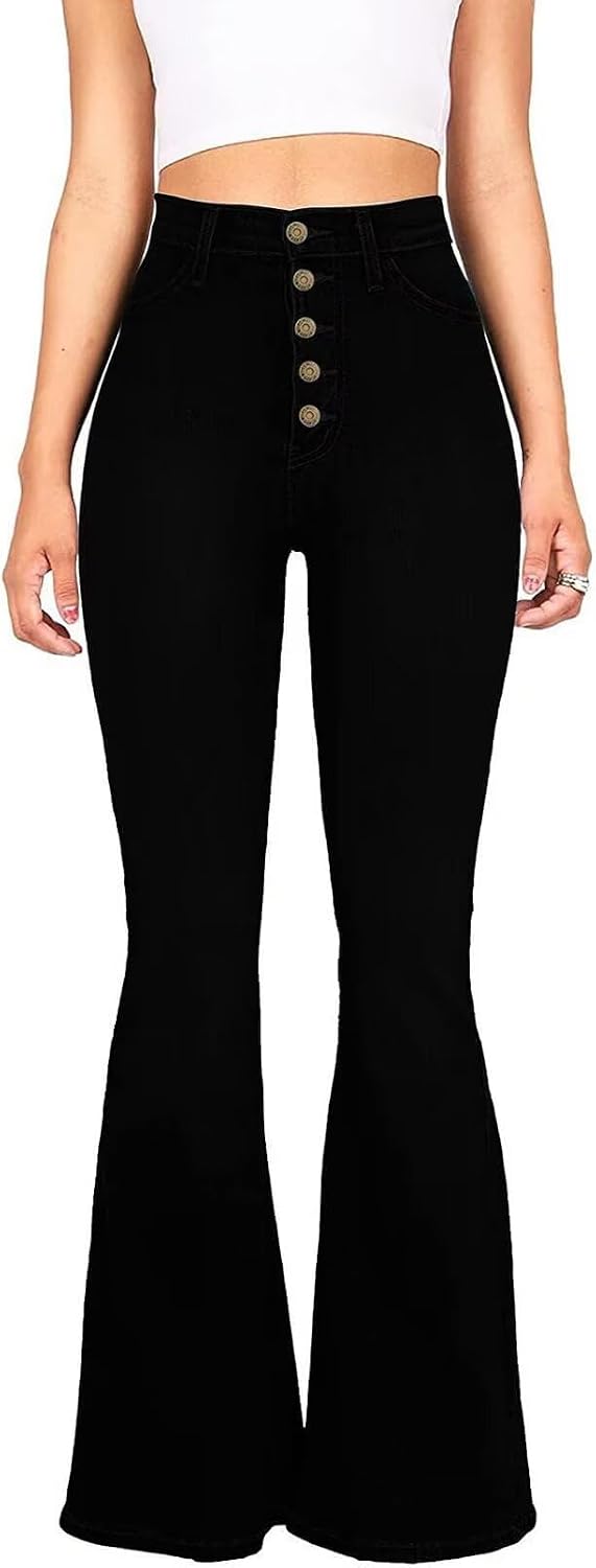 KDF High Waisted Flare Jeans for Women Bell Bottom Jeans with Belt for Women Stretch Wide Leg Jeans