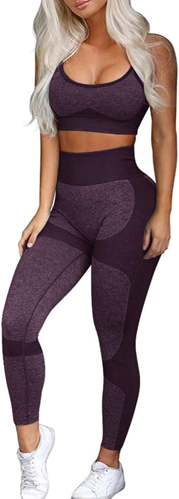 OLCHEE Women’s Workout Sets 2 Piece – Seamless Yoga Leggings and Cross-Strap Sports Bra Gym Outfits Activewear Matching Set