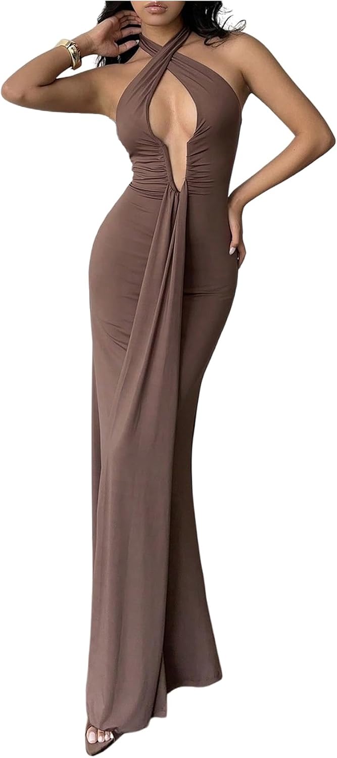 Verdusa Women’s Crisscross Cut Out Maxi Date Night Dress Tie Backless Slimming Dress Festival Outfits
