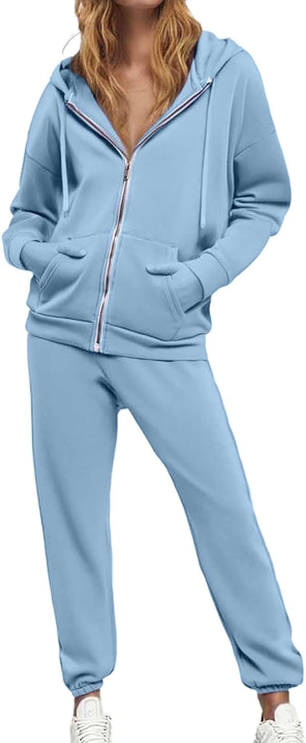 Sweatsuits Women 2 Piece Outfit Drawstring Zip Up Hoodie Matching Sweatpants Travel Comfy Lounge Sets