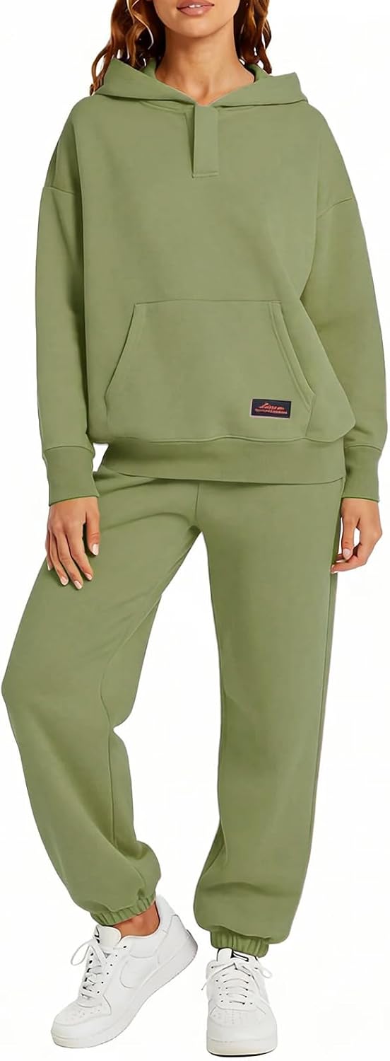 Womens 2 Piece Sweatsuit Set, 2025 Casual Long Sleeve Hoodie with Loose Wide Leg Sweatpants for Fall and Winter