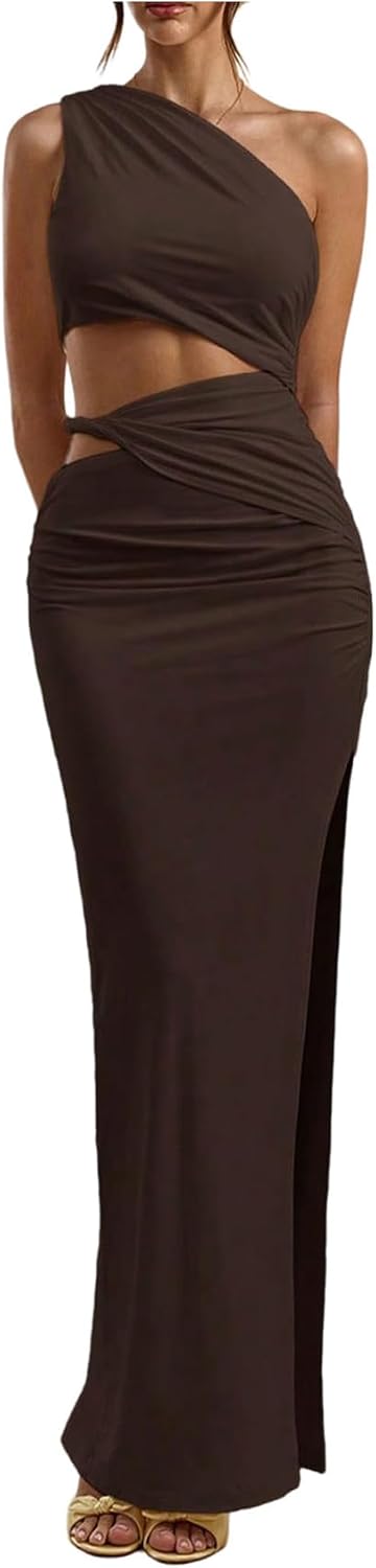 GORGLITTER Women’s Asymmetrical One Shoulder Maxi Dress Summer Wedding Guest Cocktail Prom Date Night Cut Out Sundress