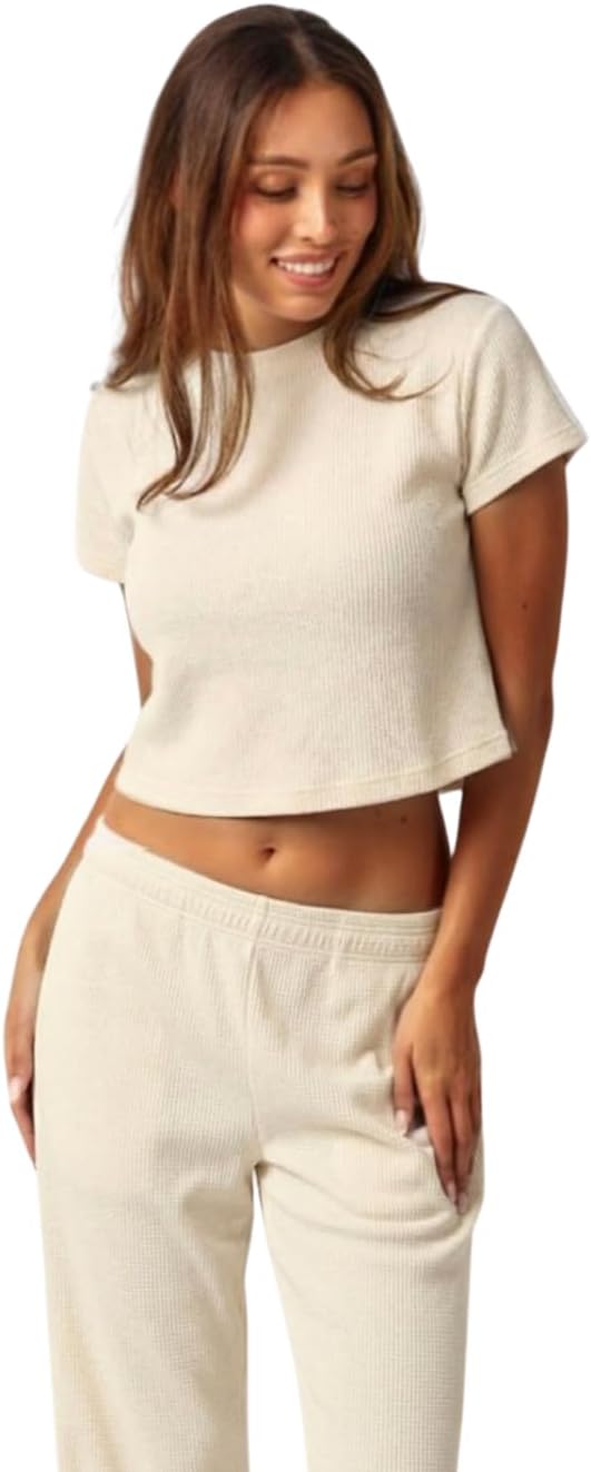 Almere Waffle Knit Lounge Set for Women Baby Tee and Sweatpants