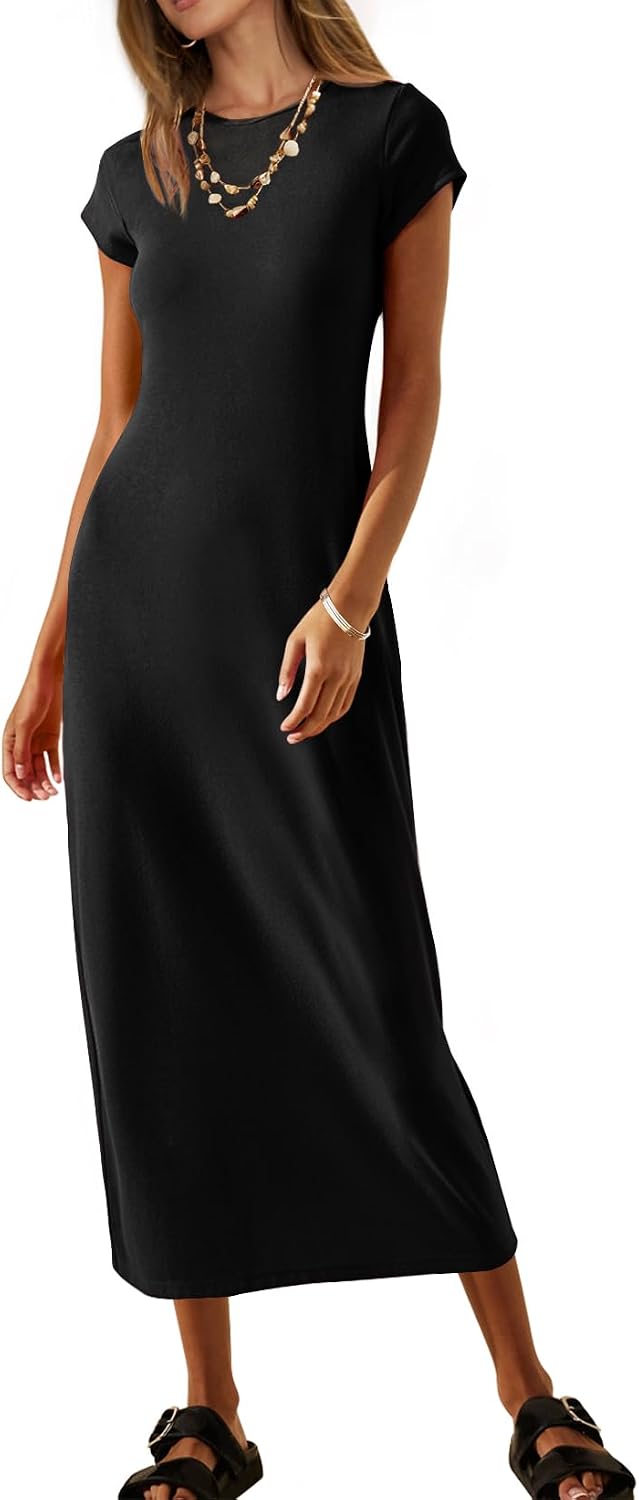 MEROKEETY Women’s 2026 Summer Casual Tshirt Dress Short Sleeve Crew Neck Beach Long Maxi Dresses