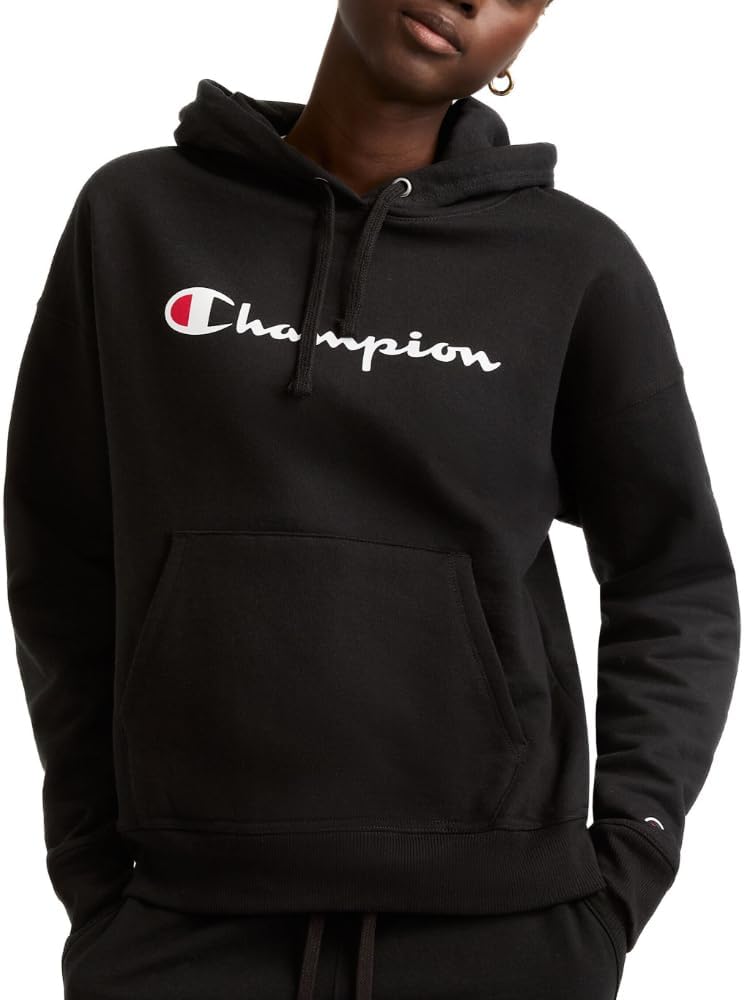 Champion Women’s Pullover Fleece Hoodie, Loose Fit, Midweight, Script Logo, Available in Regular and Plus