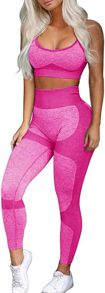 OLCHEE Women’s Workout Sets 2 Piece – Seamless Yoga Leggings and Cross-Strap Sports Bra Gym Outfits Activewear Matching Set