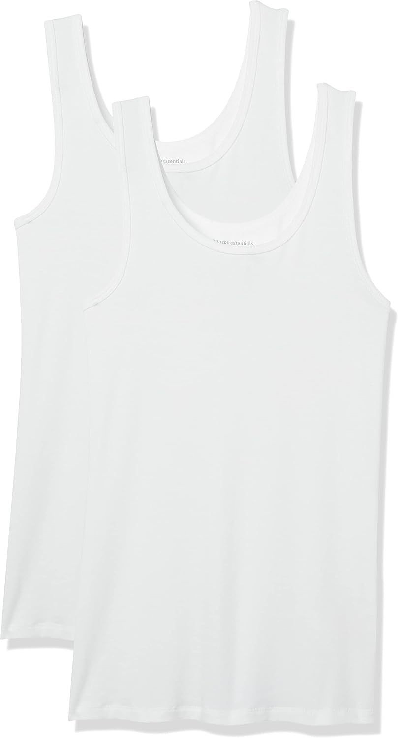Amazon Essentials Women’s Slim-Fit Ribbed Scoop Neck Tank Tops, Pack of 2