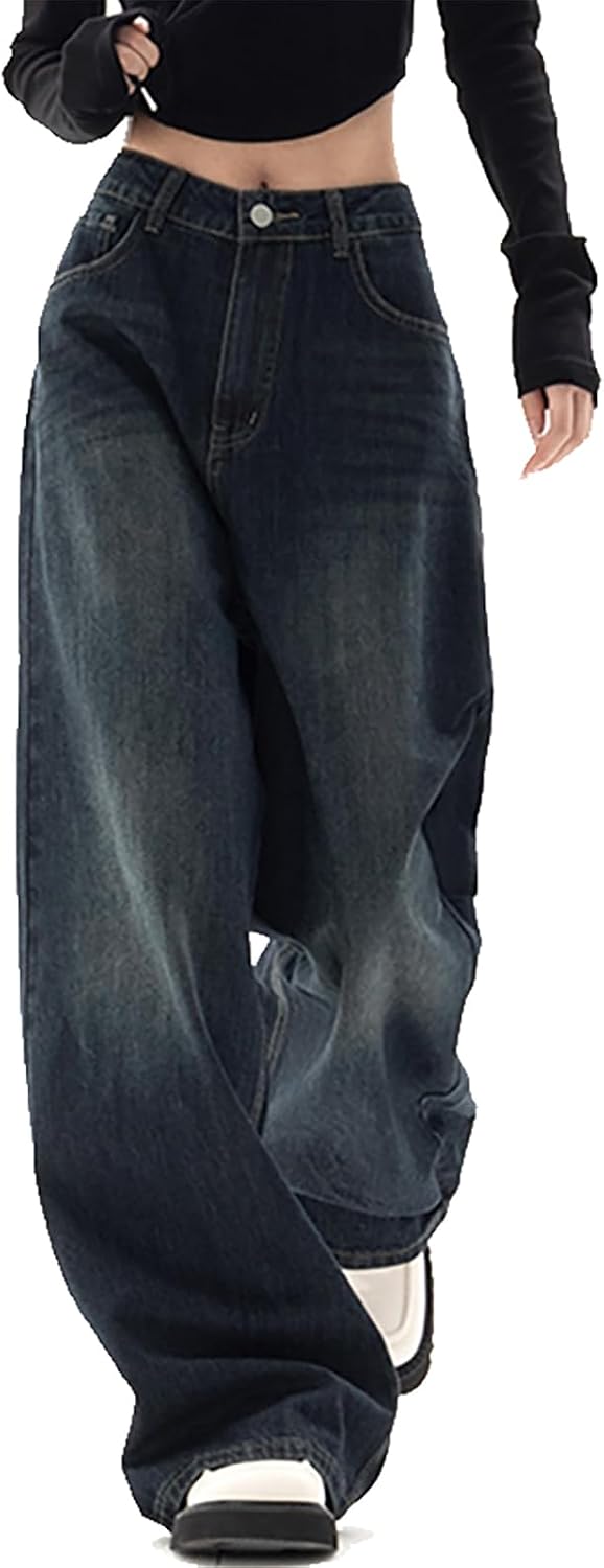 Xineicy Women’s Jeans Y2K Wide Leg Baggy Jeans High Waist Loose Vintage 90s Boyfriend Denim Pants