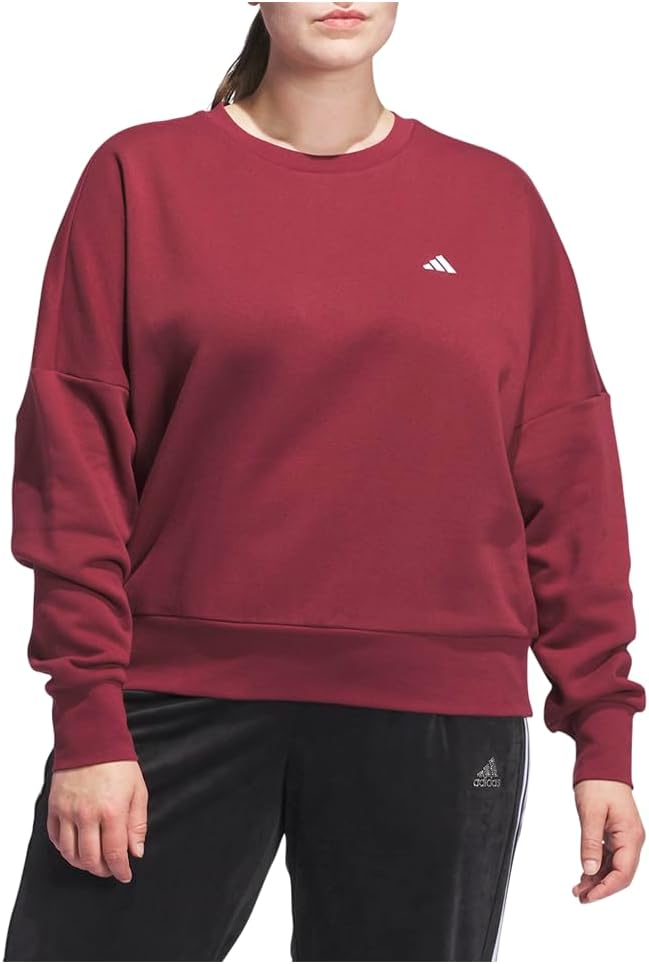 adidas Womens Essentials Small Logo Feel Cozy Crew Neck Sweatshirt Plus Training Casual Tops Casual – Red