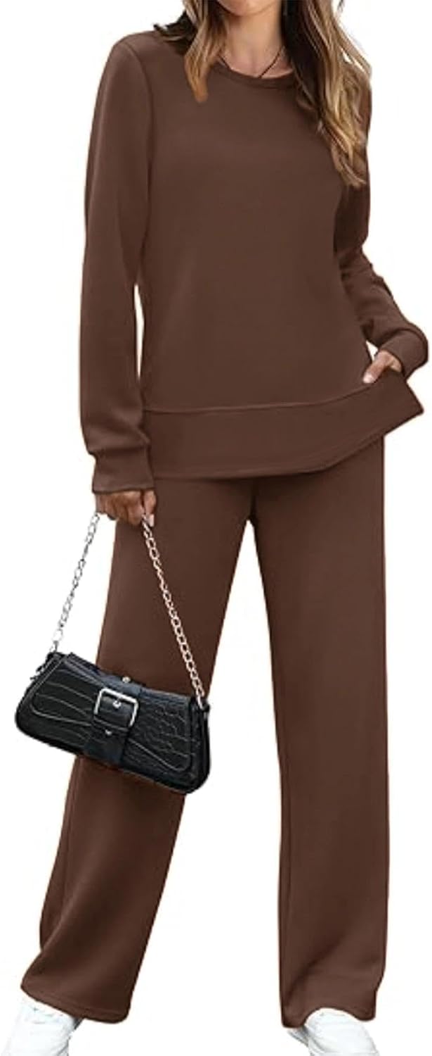 Women’s Fall Casual Two-Piece Set, Comfy Long-Sleeve Sweatshirt and Wide-Leg Pants for Relaxed and Stylish Wear