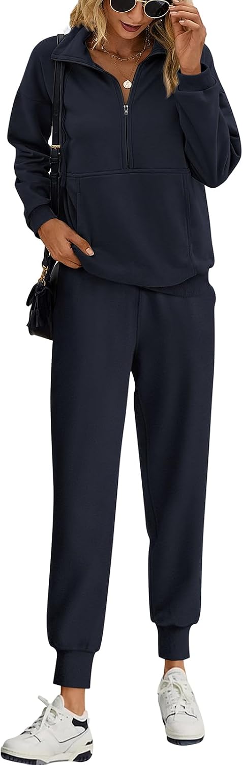 PRETTYGARDEN Long Sleeve Half Zip Sweatsuits Women 2 Piece Outfit Fall Casual Sweatshirt Sweatpants Lounge Set Tracksuit
