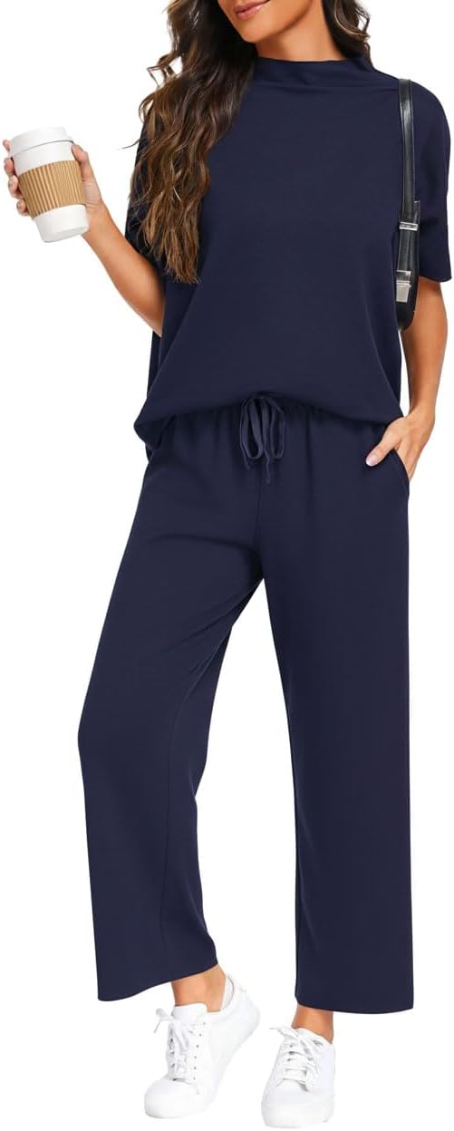 PrinStory Womens Lounge Set Summer 2 Piece Outfits Pullover Top and Wide Leg Pants Matching Sets 2026