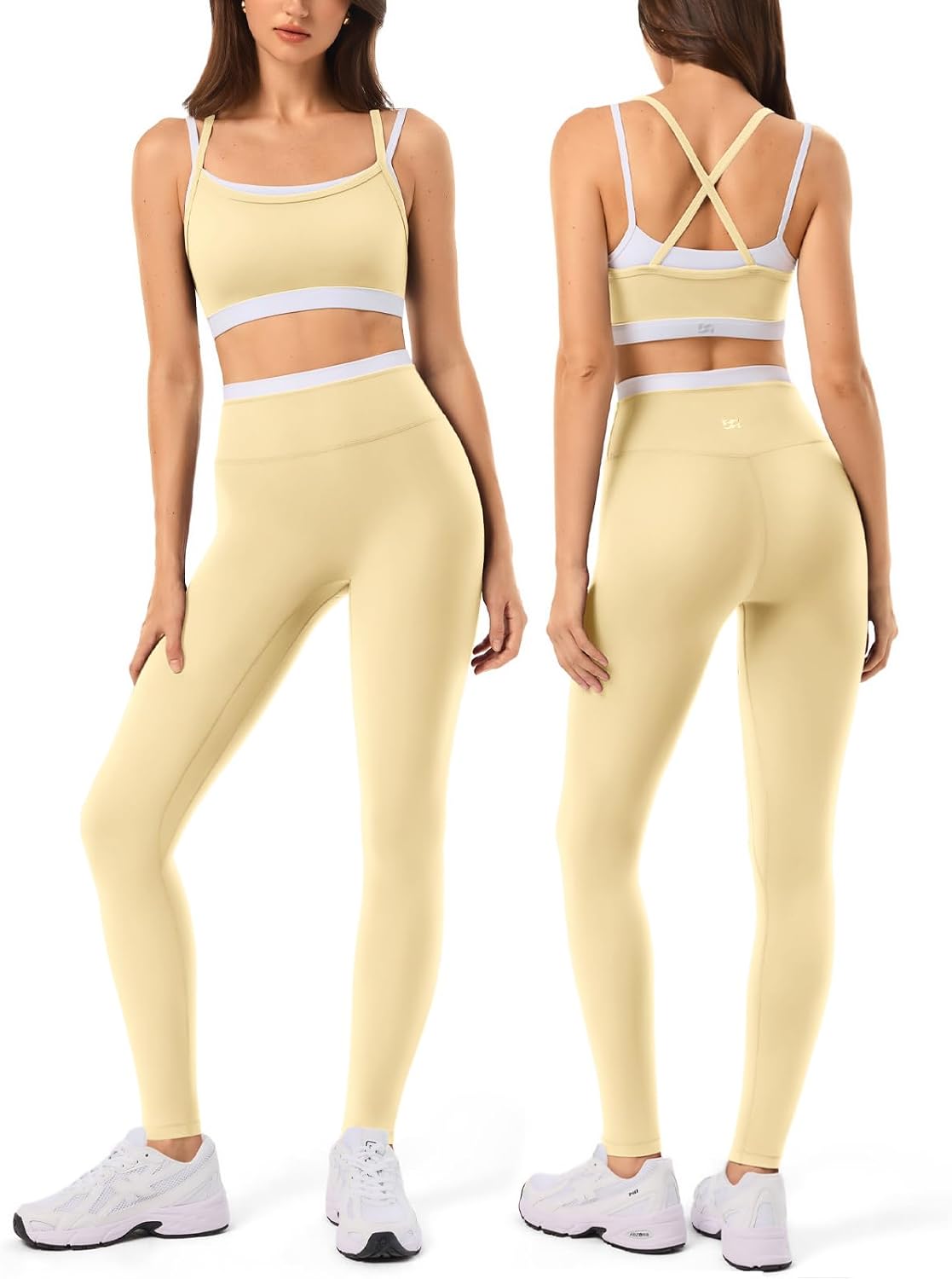 2 Pieces Workout Sets for Women,Seamless Yoga Leggings with Padded Sports Bras,Athletic Matching Outfits,Gym,Casual