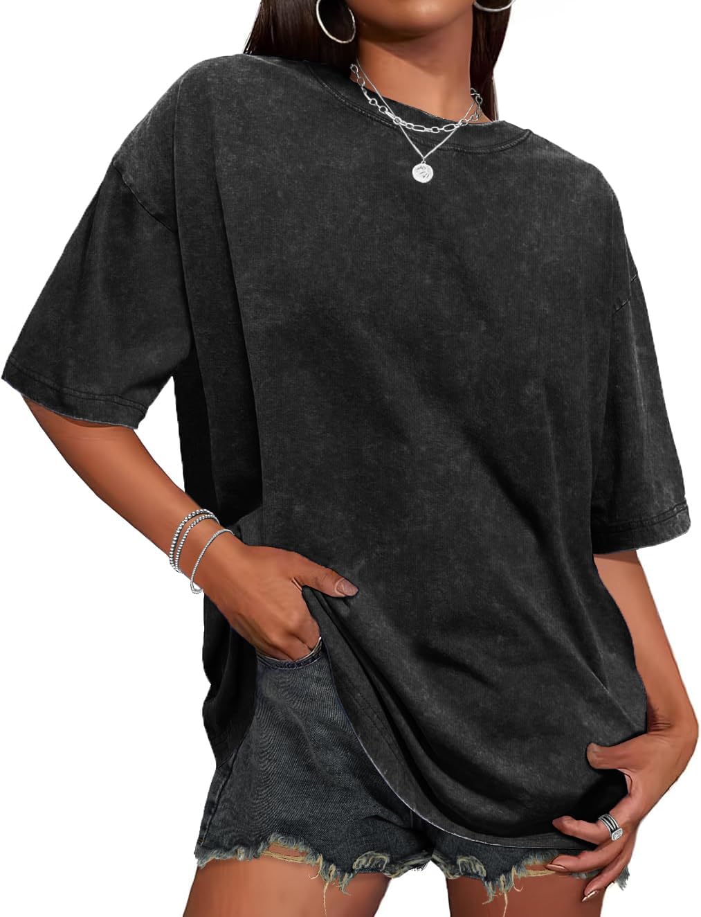 Oversized Tshirts for Women Short Sleeve Crew Neck Vintage Washed Basic Loose Casual Tees 2026