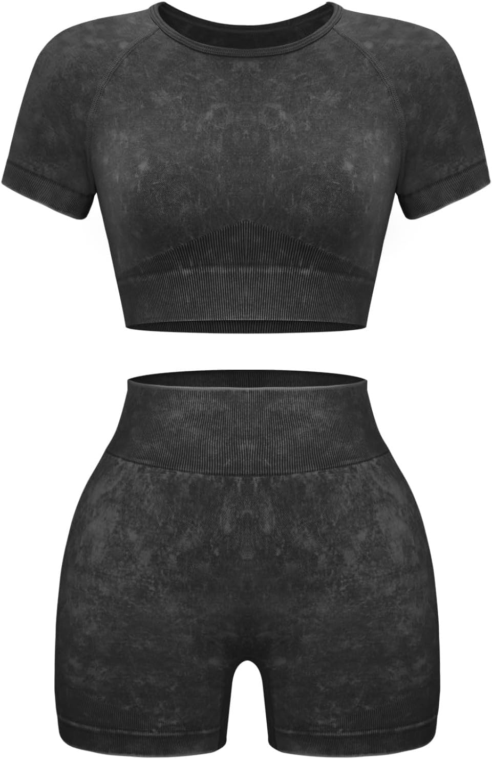 OLCHEE Womens Workout Sets 2 Piece – Seamless Acid Wash Yoga Outfits Shorts and Crop Top Matching Gym Athletic Clothing Set