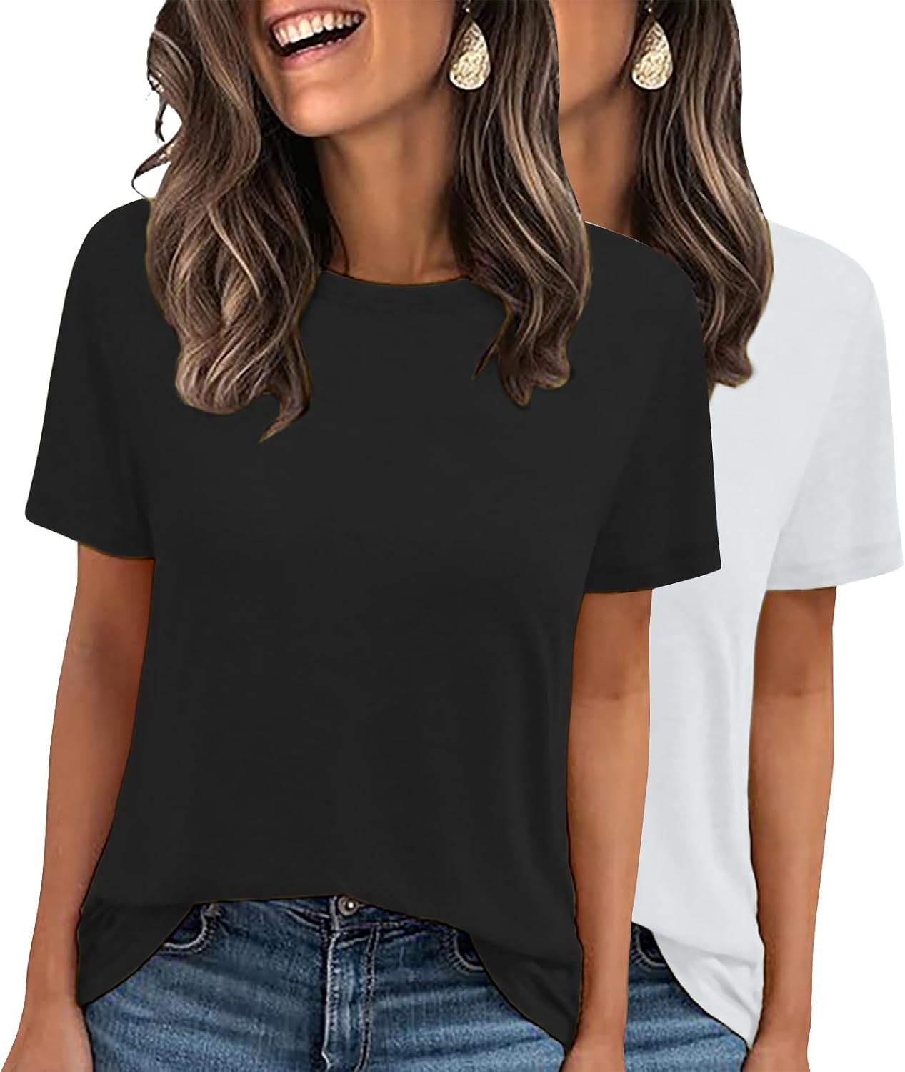 LOOKFACE 2 Pack Womens Basic T Shirts Summer Tops 2026 Short Sleeve Tees Comfy Casual Vacation Clothes