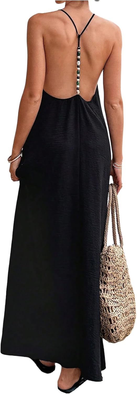 Verdusa Women’s Backless Cami Dresses Linen Maxi Dress Sundress Open Back Vacation Beach Summer Outfits