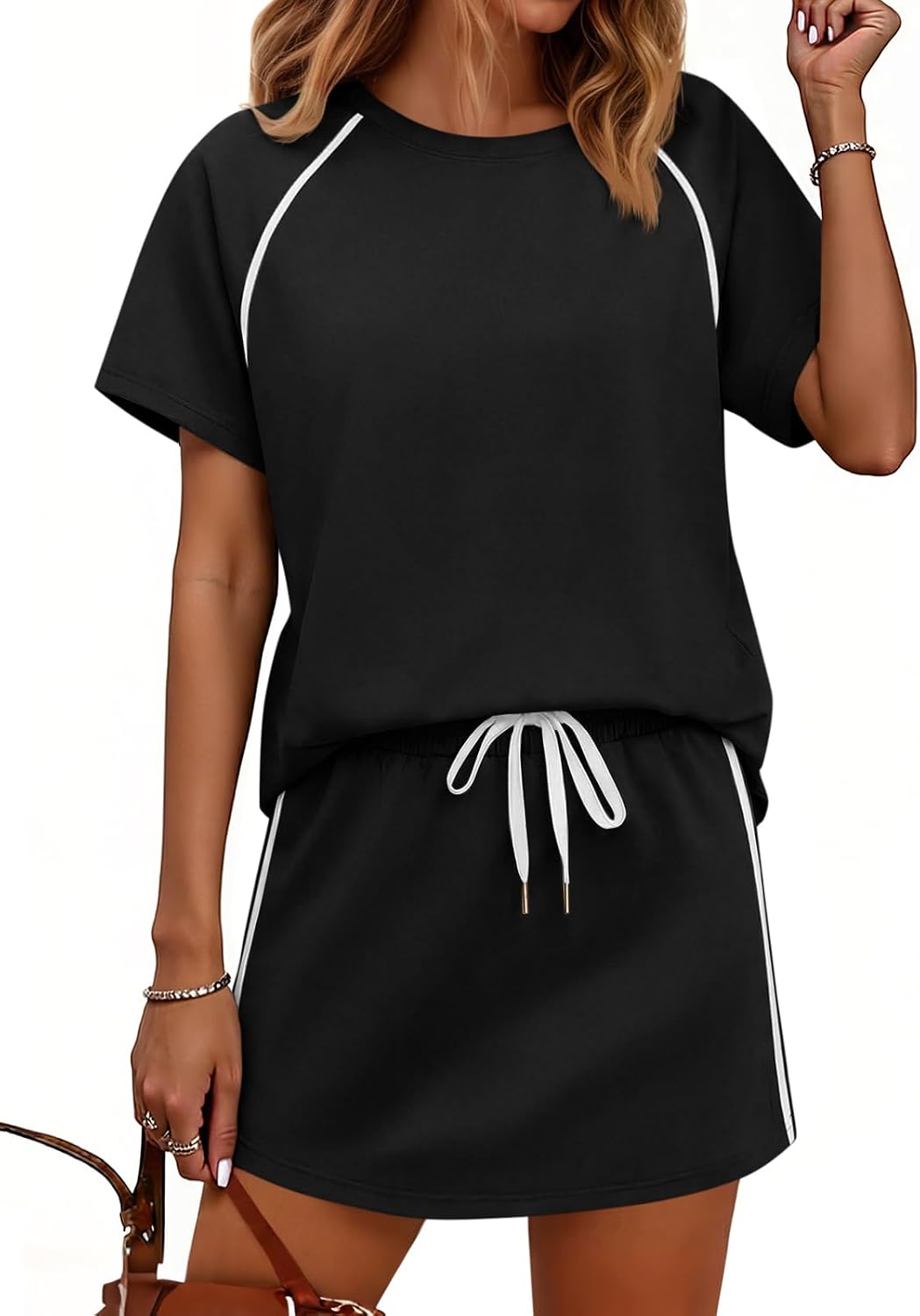 Yousify Womens 2 Piece Skirt Sets Summer Short Sleeve Tops and Tennis Skort Lounge Set Vacation Workout Matching Outfits