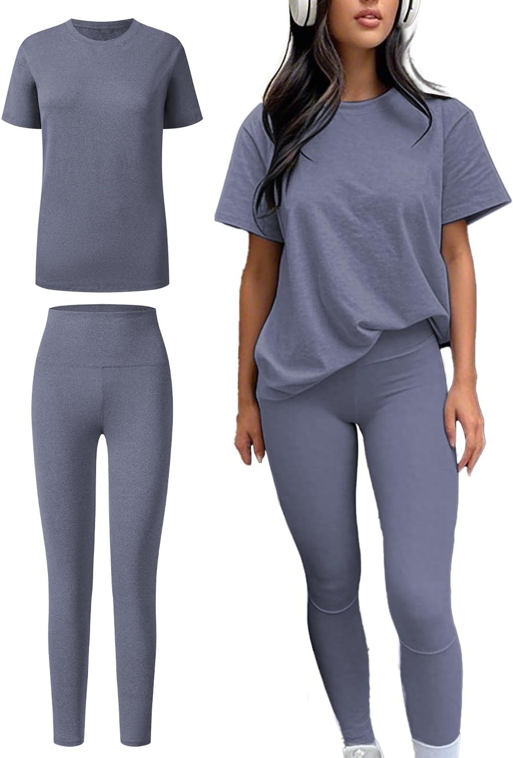 ZFLM casual sportswear 3-piece set high waist tight pants yoga pants short sleeved round neck yoga set