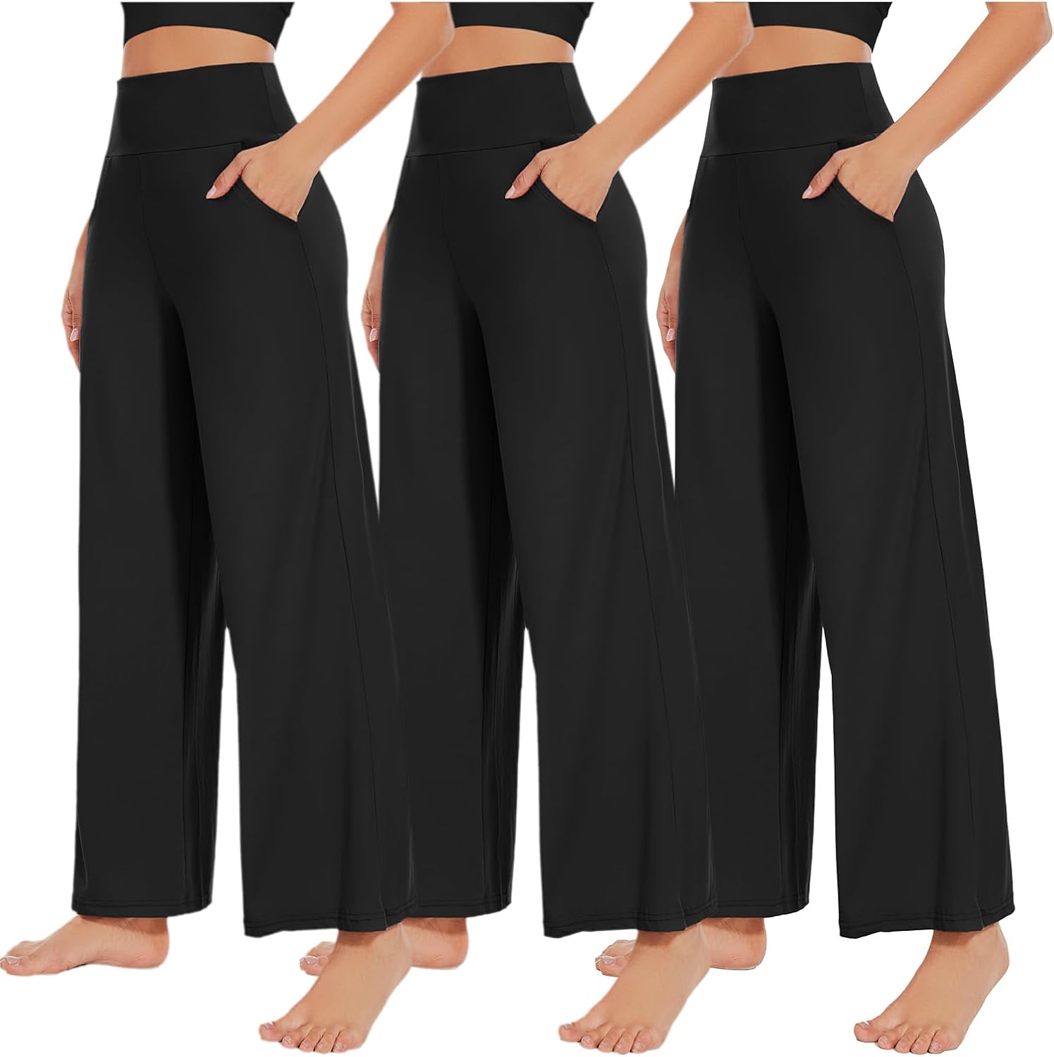 NEW YOUNG 3 Pack Women’s Wide Leg Pants with Pockets High Waist Loose Sweatpants Casual Lounge Yoga Workout Palazzo