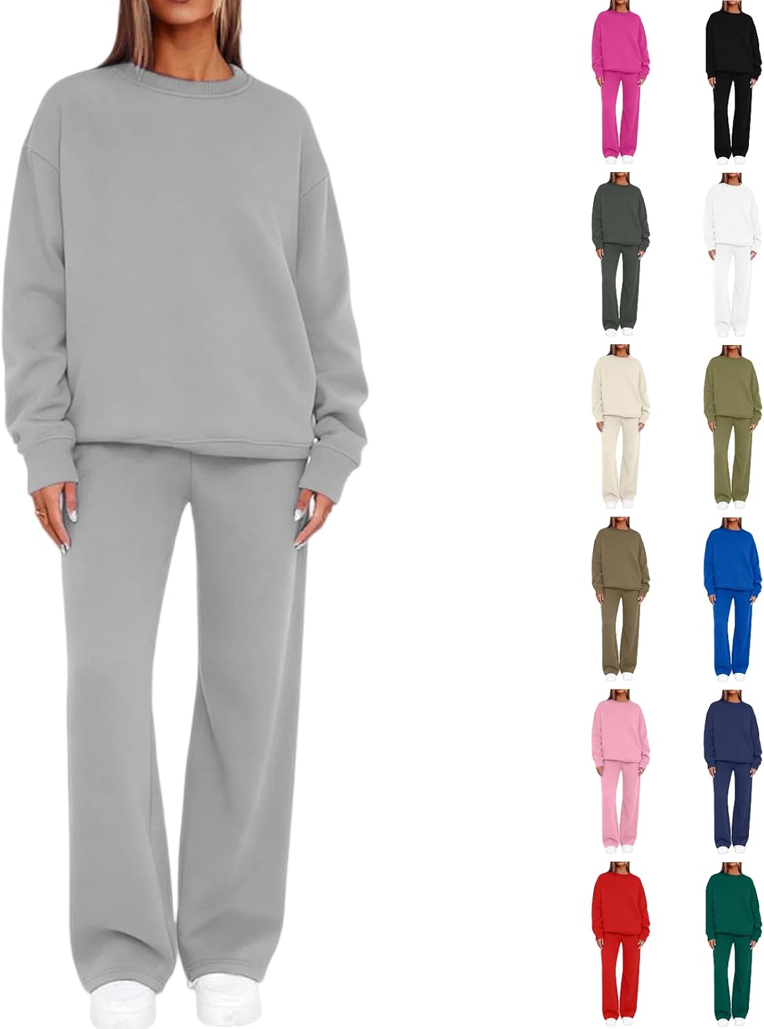 Sweatsuits Women 2 Piece Outfit Track Suits Solid Color Pullover Hoodie Match Wide Leg Sweatpants Fall Winter Clothes